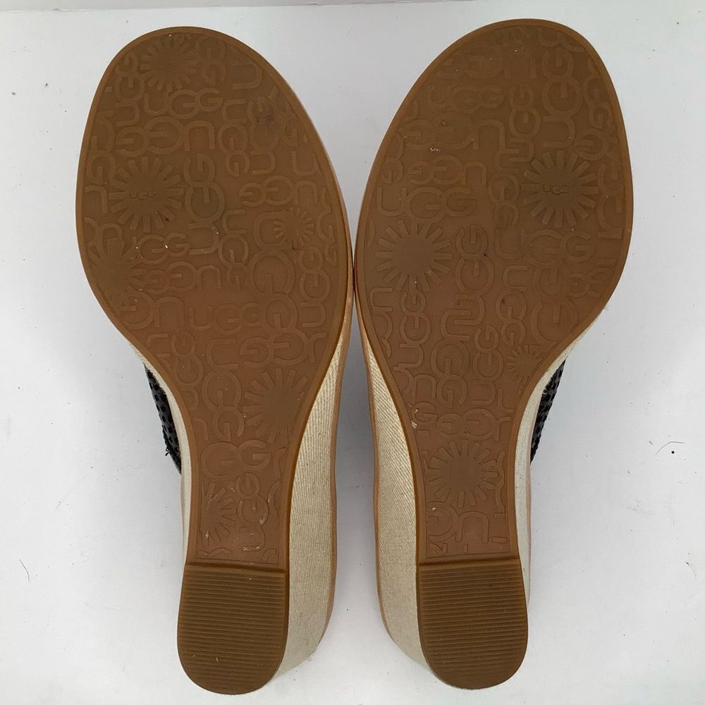 UGG AUSTRALIA SOLENA BLACK LEATHER CUT OUT WEDGE WOMEN'S THONG SANDALS SZ 9W - Picture 7 of 10